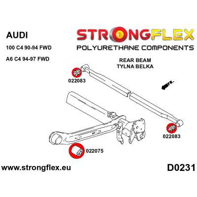 PU-Lagerung, Panhardstab Strongflex Hinterachse Audi Typ 81/89/44/C4 (nur Frontantrieb)