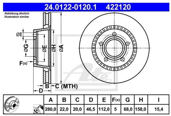ATE Bremsscheibensatz = 2 Stück - Audi Urquattro - 100/200 Typ 44 280x22