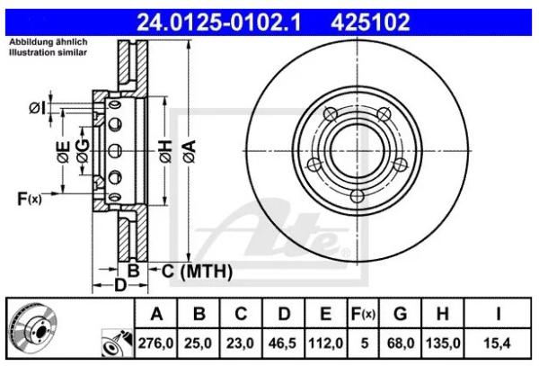 ATE Bremsscheibensatz VA Girling 60 für Audi Urquattro - 100/200 Typ 44