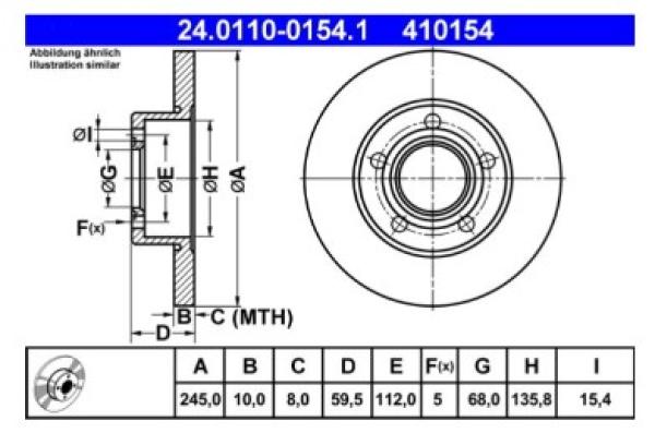 Bremescheibensatz Hinterachse ATE - Audi Urquattro - 100/200 Typ 44 245x10 LK5x112