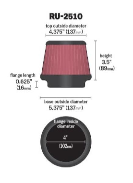 K&N Universalfilter 102mm Flansch 89mm Lang, konisch