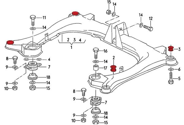 PU Achsträgerlagersatz Verkline Audi Typ 81/85/89/B4 - Version M10