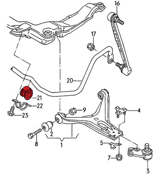 PU Stabilager 28mm Vorderachse Audi Typ89 / B4 / S2 / RS2 - VERKLINE