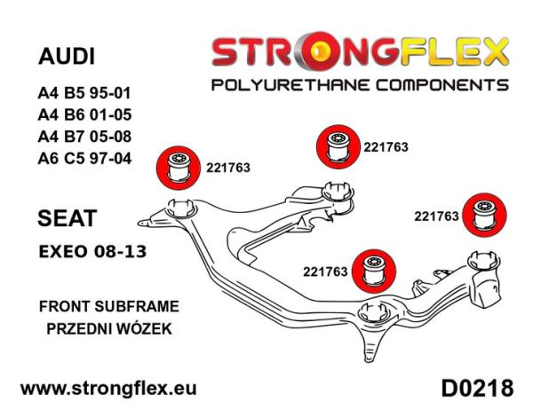 PU Lagersatz Vorderachsrahmen Audi A4 S4 RS4 B5 / A6 4B - Strongflex PU Lagersatz Vorderachsrahmen Audi A4 S4 RS4 B5 / A6 4B - Strongflex